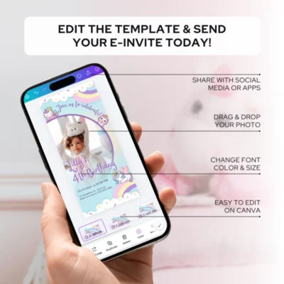 Digital Birthday Invite Unicorn Theme v3.0