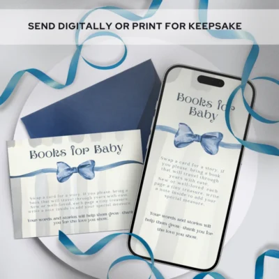 Baby Shower Books for Baby Card Blue Bow Theme v1.0