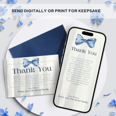 Baby Shower Thank You Card Blue Bow Theme v1.0