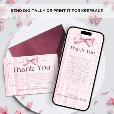 Baby Shower Thank You Card Pink Bow Theme v1.0