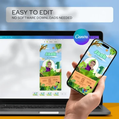 Digital Birthday Invite 1Yo Cute Dinosaur Theme v1.2
