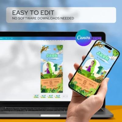 Digital Birthday Invite 1Yo Cute Dinosaur Theme v1.3