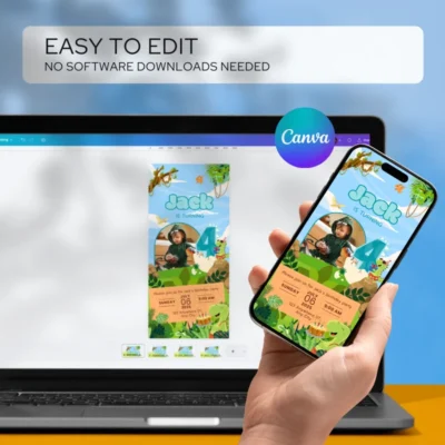 Digital Birthday Invite 4Yo Cute Dinosaur Theme v1.3