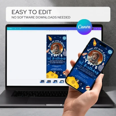 Digital Birthday Invite Animal Astronaut Theme v1.1