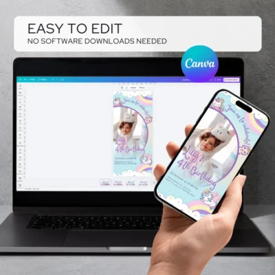 Digital Birthday Invite Unicorn Theme v3.0