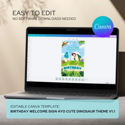 Birthday Welcome Sign 4Yo Cute Dinosaur Theme v1.1