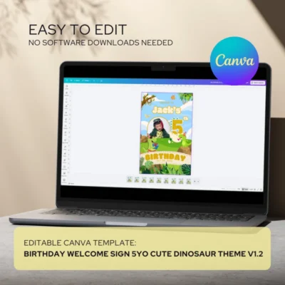 Birthday Welcome Sign 5Yo Cute Dinosaur Theme v1.2