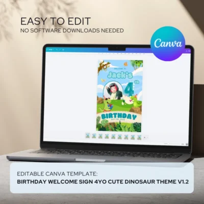 Birthday Welcome Sign 4Yo Cute Dinosaur Theme v1.2