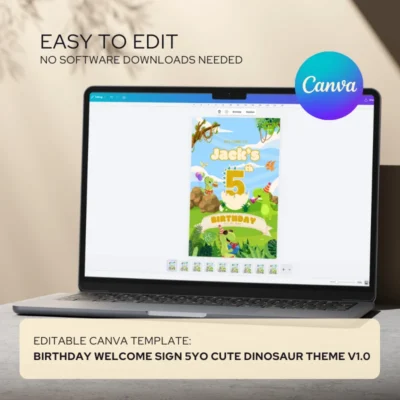 Birthday Welcome Sign 5Yo Cute Dinosaur Theme v1.0
