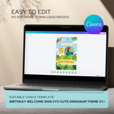 Birthday Welcome Sign 5Yo Cute Dinosaur Theme v1.1