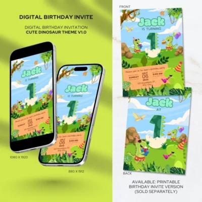 Digital Birthday Invite 1Yo Cute Dinosaur Theme v1.0
