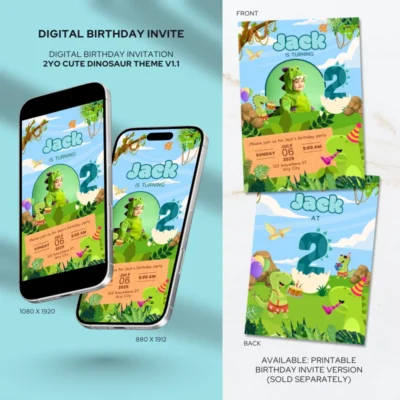 Digital Birthday Invite 2Yo Cute Dinosaur Theme v1.1
