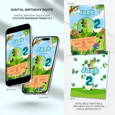 Digital Birthday Invite 2Yo Cute Dinosaur Theme v1.2