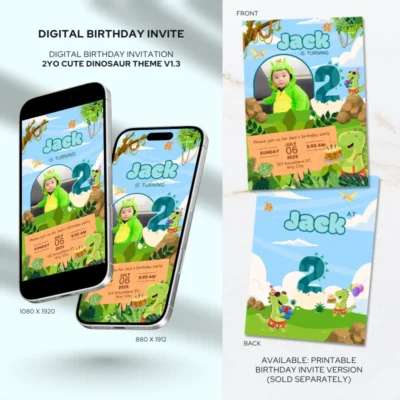 Digital Birthday Invite 2Yo Cute Dinosaur Theme v1.3