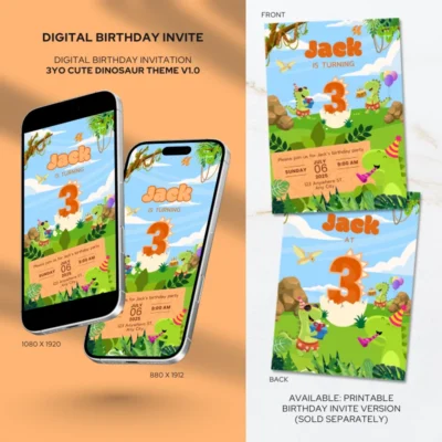 Digital Birthday Invite 3Yo Cute Dinosaur Theme v1.0