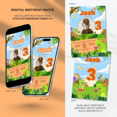 Digital Birthday Invite 3Yo Cute Dinosaur Theme v1.1