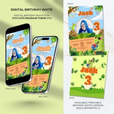 Digital Birthday Invite 3Yo Cute Dinosaur Theme v1.2