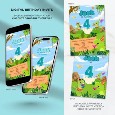 Digital Birthday Invite 4Yo Cute Dinosaur Theme v1.0
