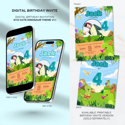 Digital Birthday Invite 4Yo Cute Dinosaur Theme v1.1