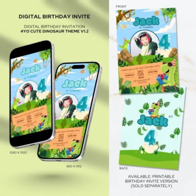 Digital Birthday Invite 4Yo Cute Dinosaur Theme v1.2
