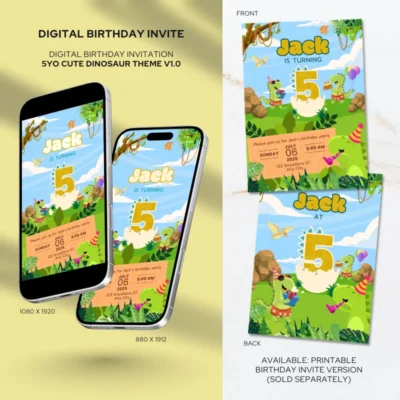 Digital Birthday Invite 5Yo Cute Dinosaur Theme v1.0