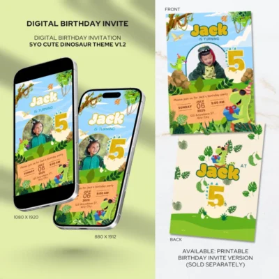 Digital Birthday Invite 5Yo Cute Dinosaur Theme v1.2