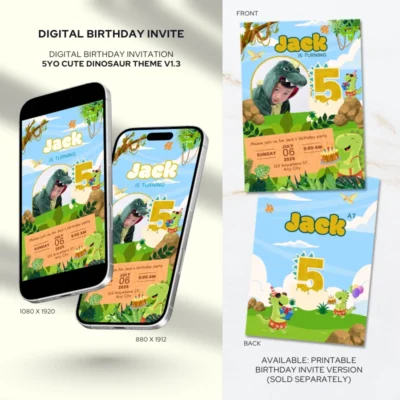 Digital Birthday Invite 5Yo Cute Dinosaur Theme v1.3