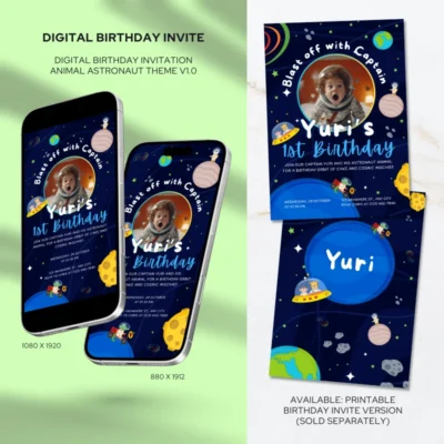 Digital Birthday Invite Animal Astronaut Theme v1.0