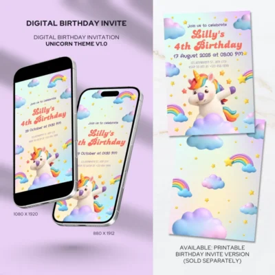 Digital Birthday Invite Unicorn Theme v1.0