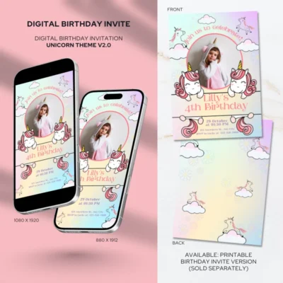Digital Birthday Invite Unicorn Theme v2.0