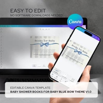 Baby Shower Books for Baby Card Blue Bow Theme v1.0