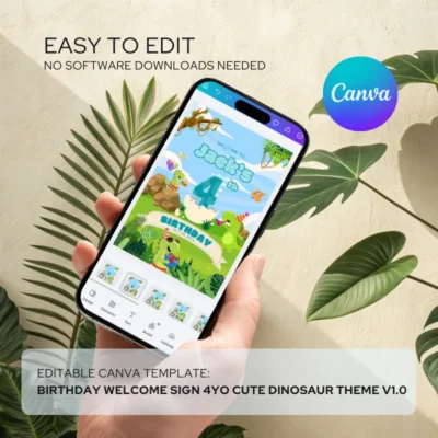 Birthday Welcome Sign 4Yo Cute Dinosaur Theme v1.0