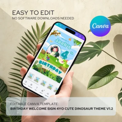Birthday Welcome Sign 4Yo Cute Dinosaur Theme v1.2