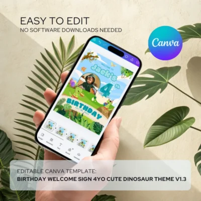 Birthday Welcome Sign 4Yo Cute Dinosaur Theme v1.3