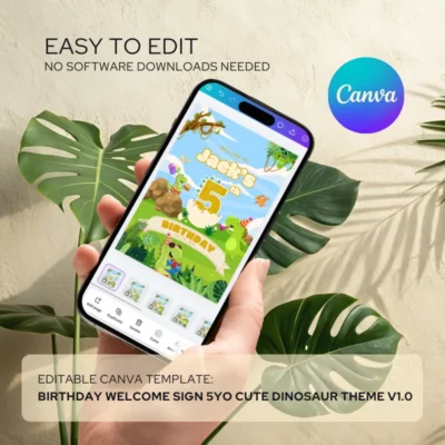 Birthday Welcome Sign 5Yo Cute Dinosaur Theme v1.0