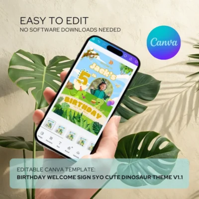 Birthday Welcome Sign 5Yo Cute Dinosaur Theme v1.1