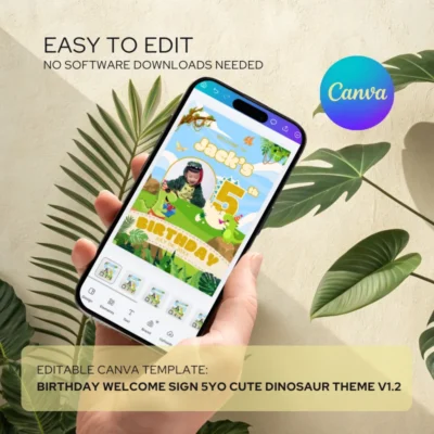 Birthday Welcome Sign 5Yo Cute Dinosaur Theme v1.2