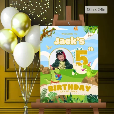 Birthday Welcome Sign 5Yo Cute Dinosaur Theme v1.2
