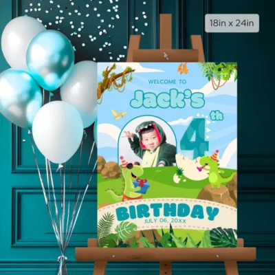 Birthday Welcome Sign 4Yo Cute Dinosaur Theme v1.2
