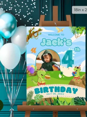 Birthday Welcome Sign 4Yo Cute Dinosaur Theme v1.3