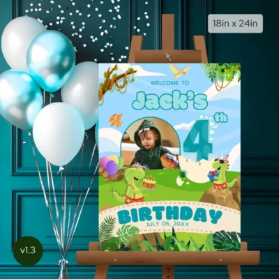 Birthday Welcome Sign 4Yo Cute Dinosaur Theme v1.3
