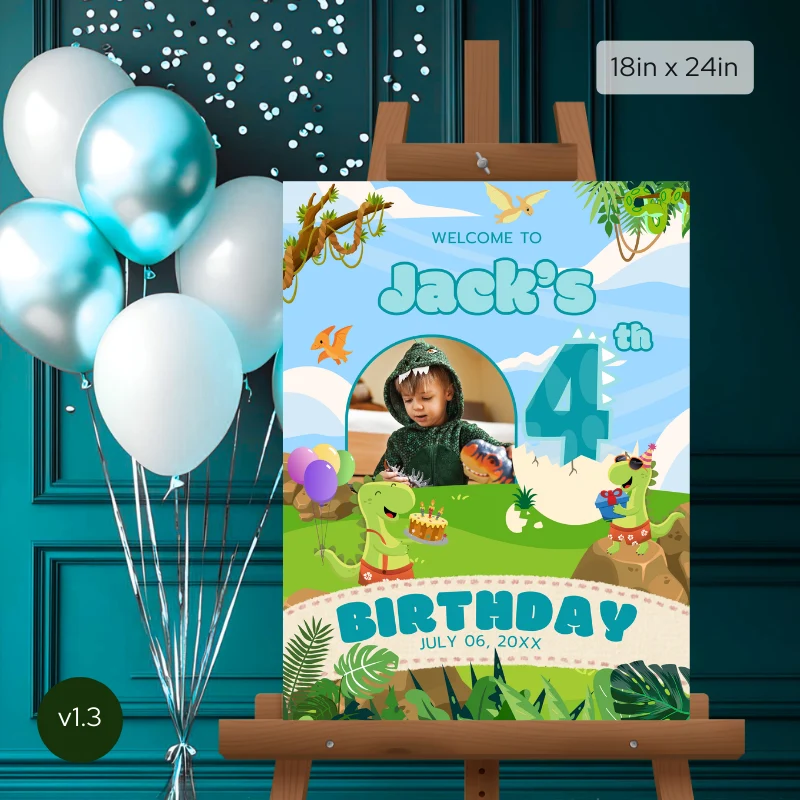 Birthday Welcome Sign 4Yo Cute Dinosaur Theme v1.3
