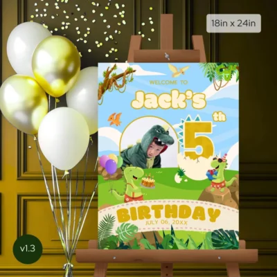Birthday Welcome Sign 5Yo Cute Dinosaur Theme v1.2