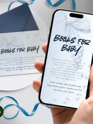 Baby Shower Books for Baby Card Blue Bow Theme v2.0