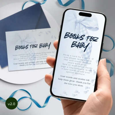 Baby Shower Books for Baby Card Blue Bow Theme v2.0
