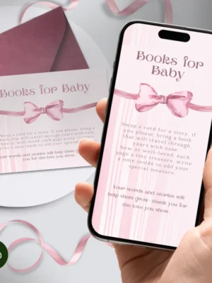 Baby Shower Books for Baby Card Pink Bow Theme v1.0