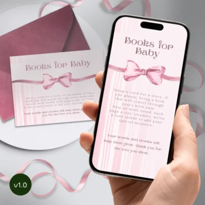 Baby Shower Books for Baby Card Pink Bow Theme v1.0