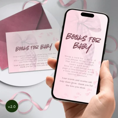 Baby Shower Books for Baby Card Pink Bow Theme v2.0