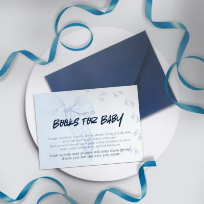 Baby Shower Books for Baby Card Blue Bow Theme v2.0