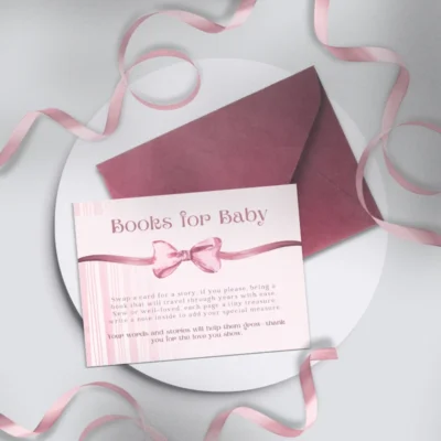 Baby Shower Books for Baby Card Pink Bow Theme v1.0